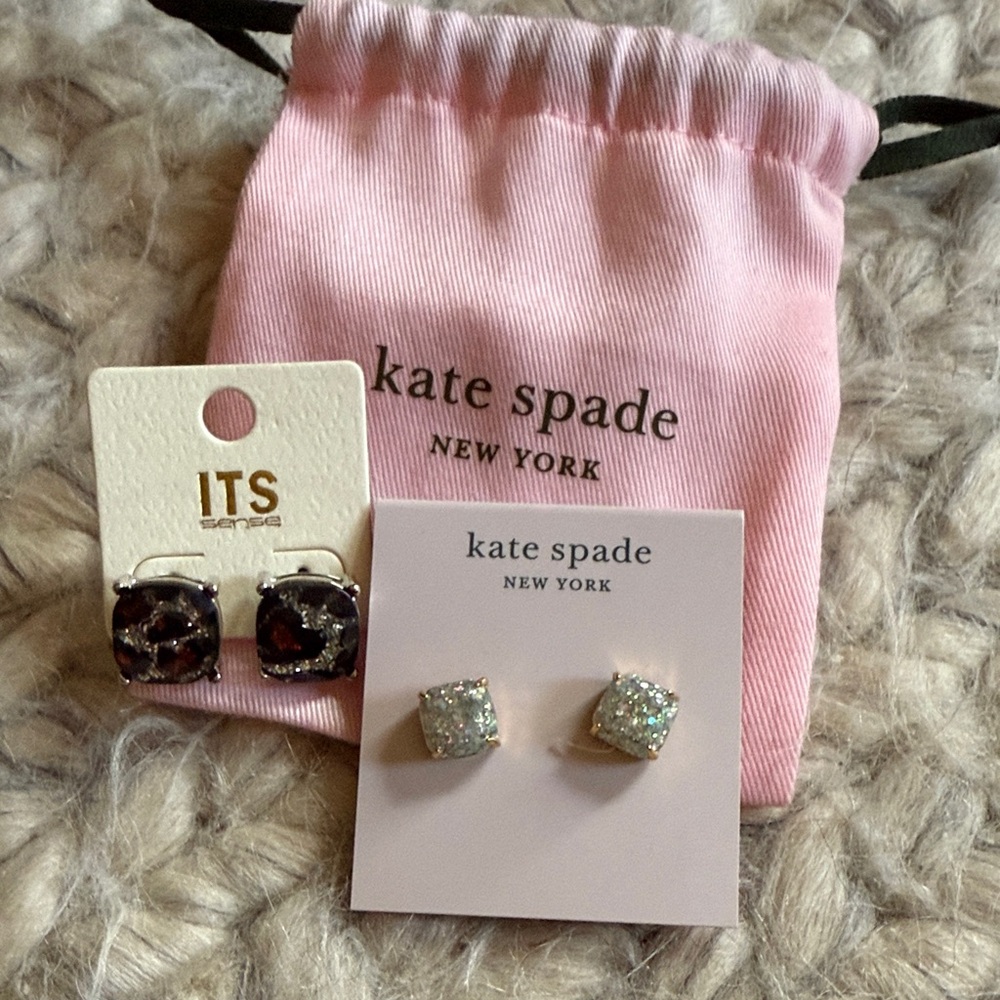 kate spade Glittering Earrings Set - Silver and Black